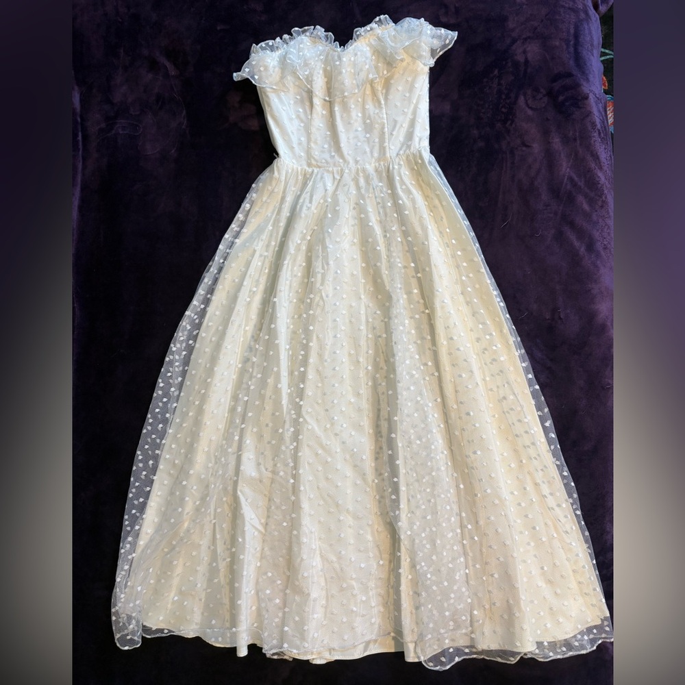 Strapless Ivory Polka Dot Tulle Evening Dress
